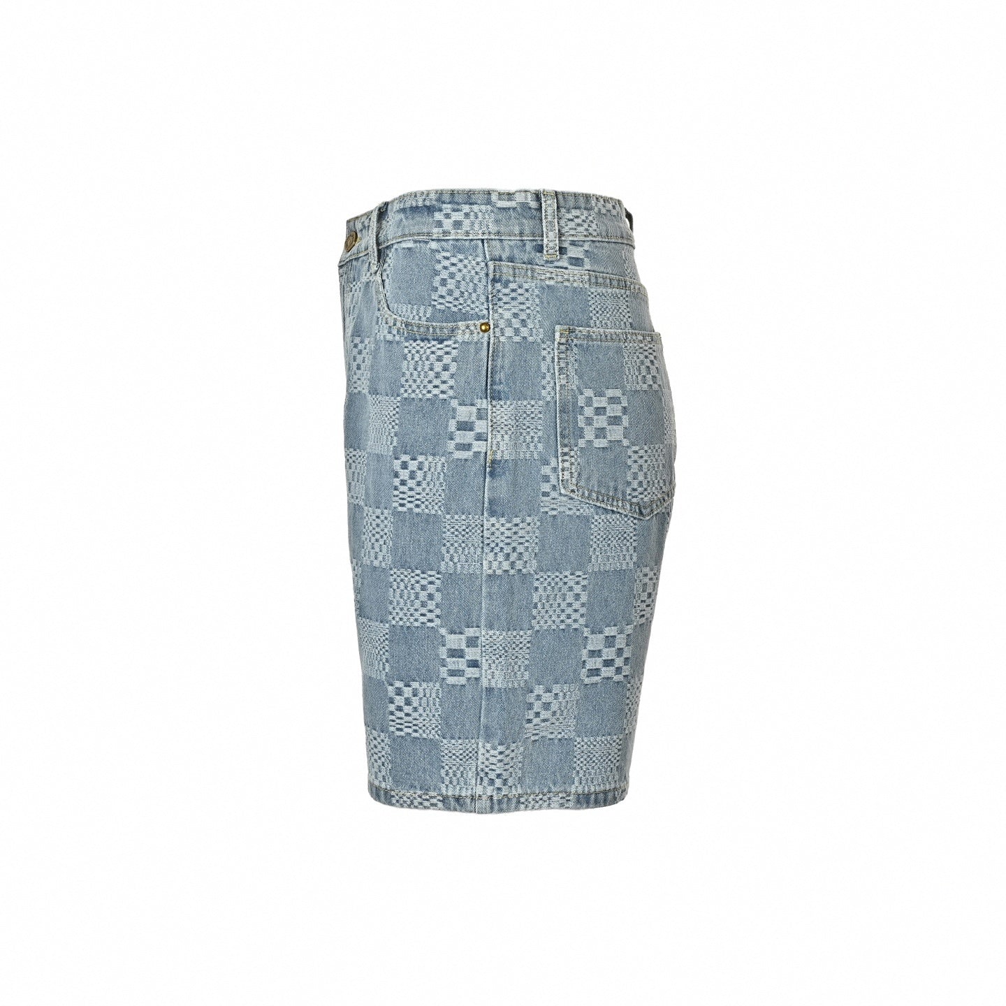 Textured Damier Denim Shorts | Light Blue