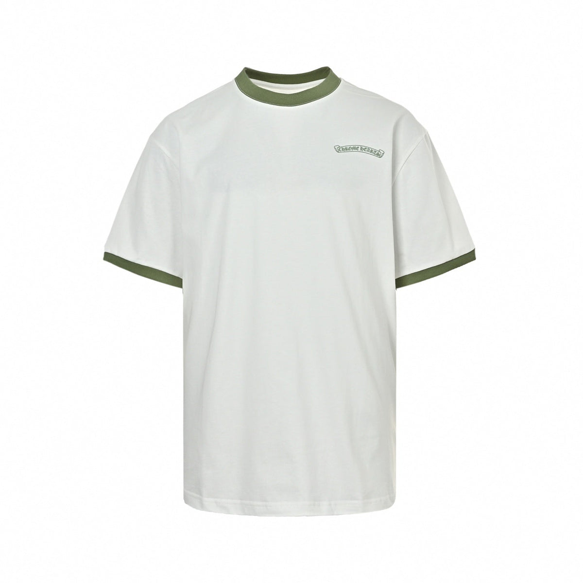 Horseshoe Logo Ringer T-Shirt | White & Olive Green