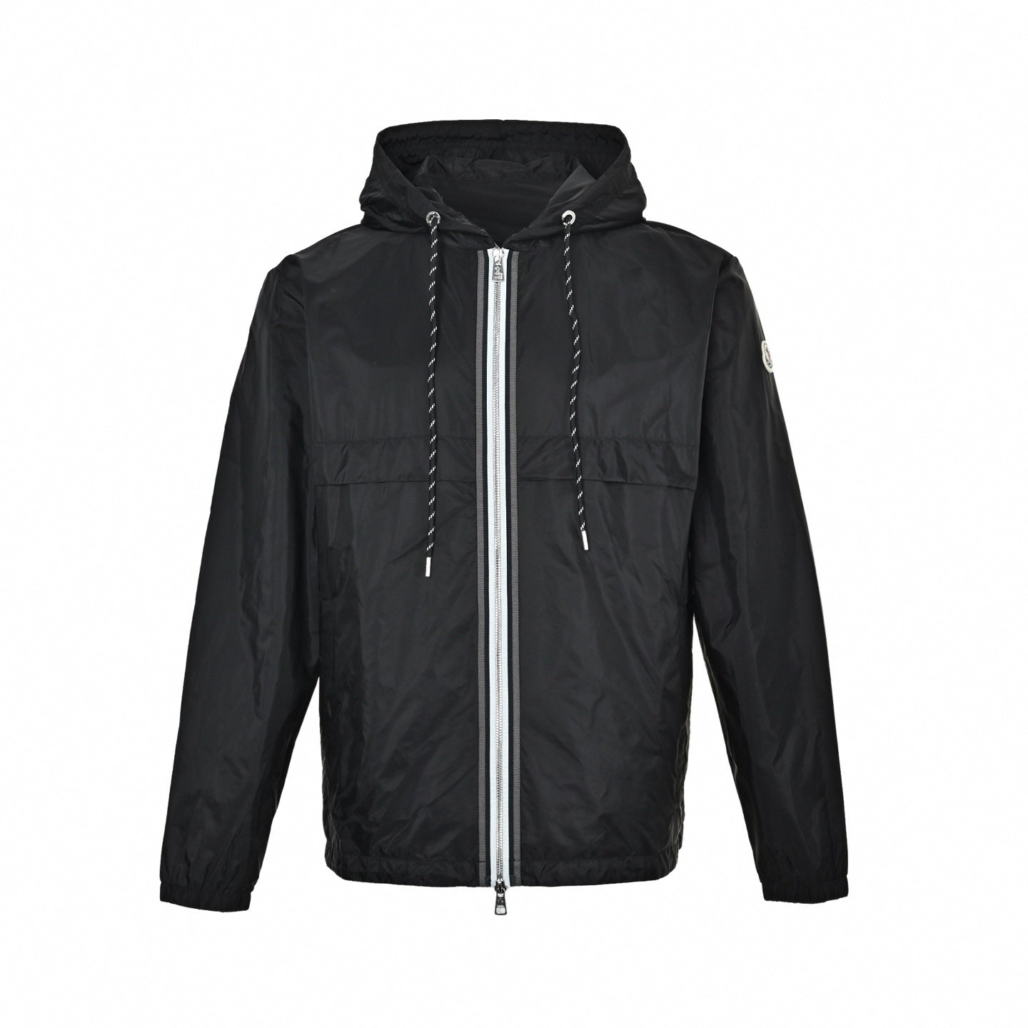 Striped-Trim Hooded Windbreaker - Black