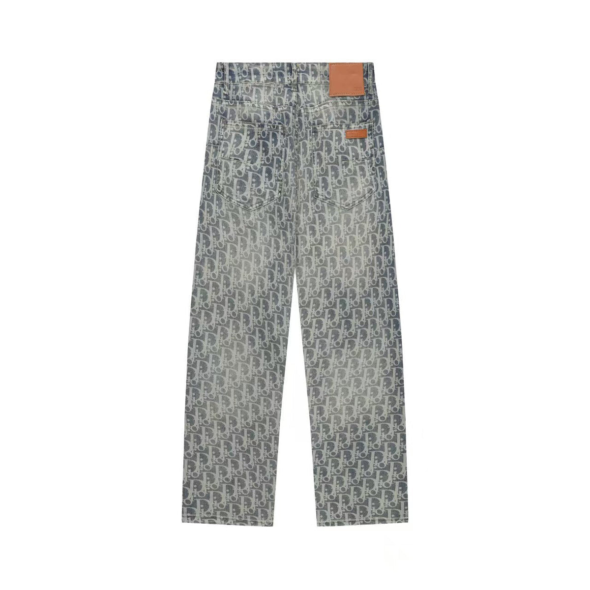 Oblique All-Over Print Faded Denim Jeans | Blue
