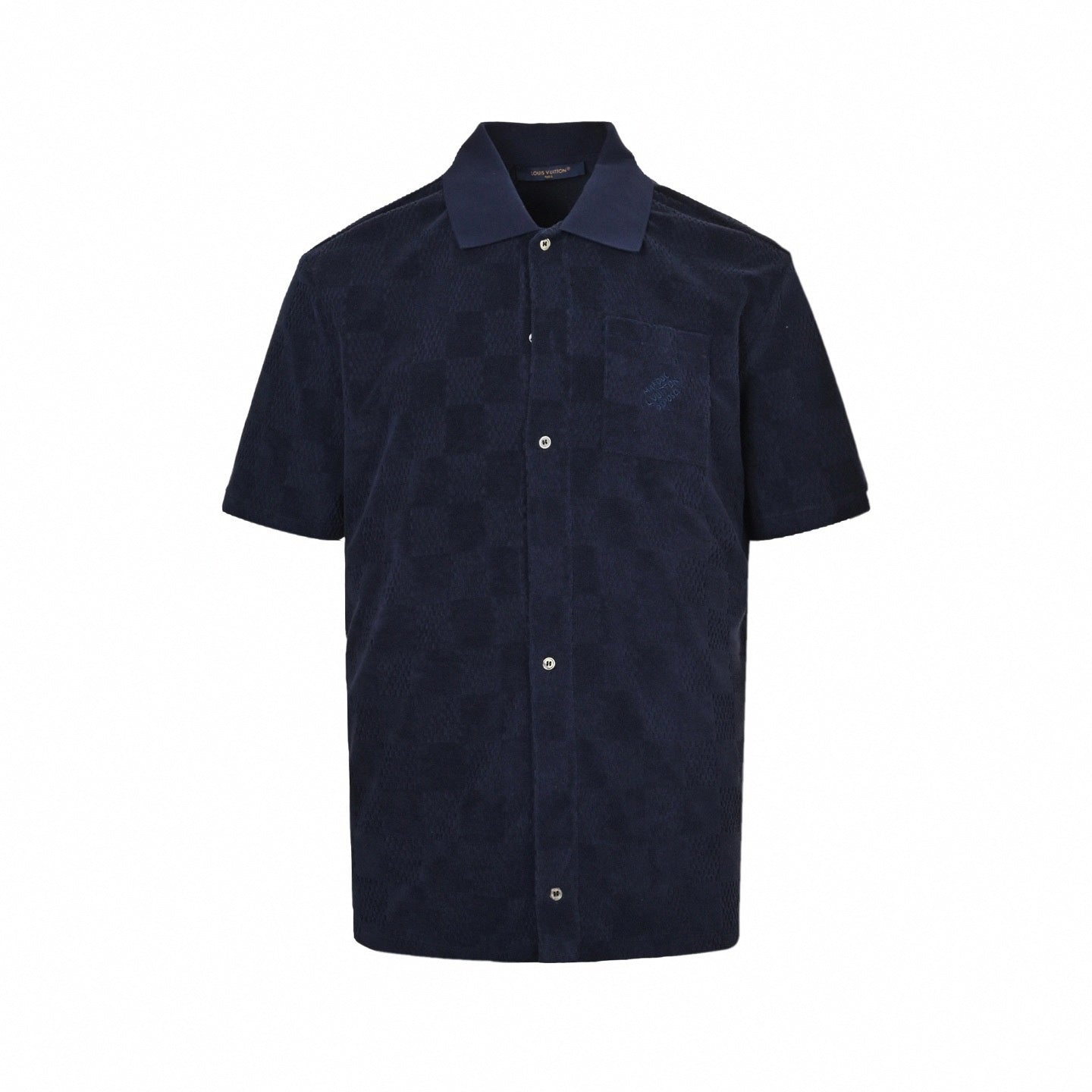 Damier Terry Cloth Button-Down Shirt | Navy Blue