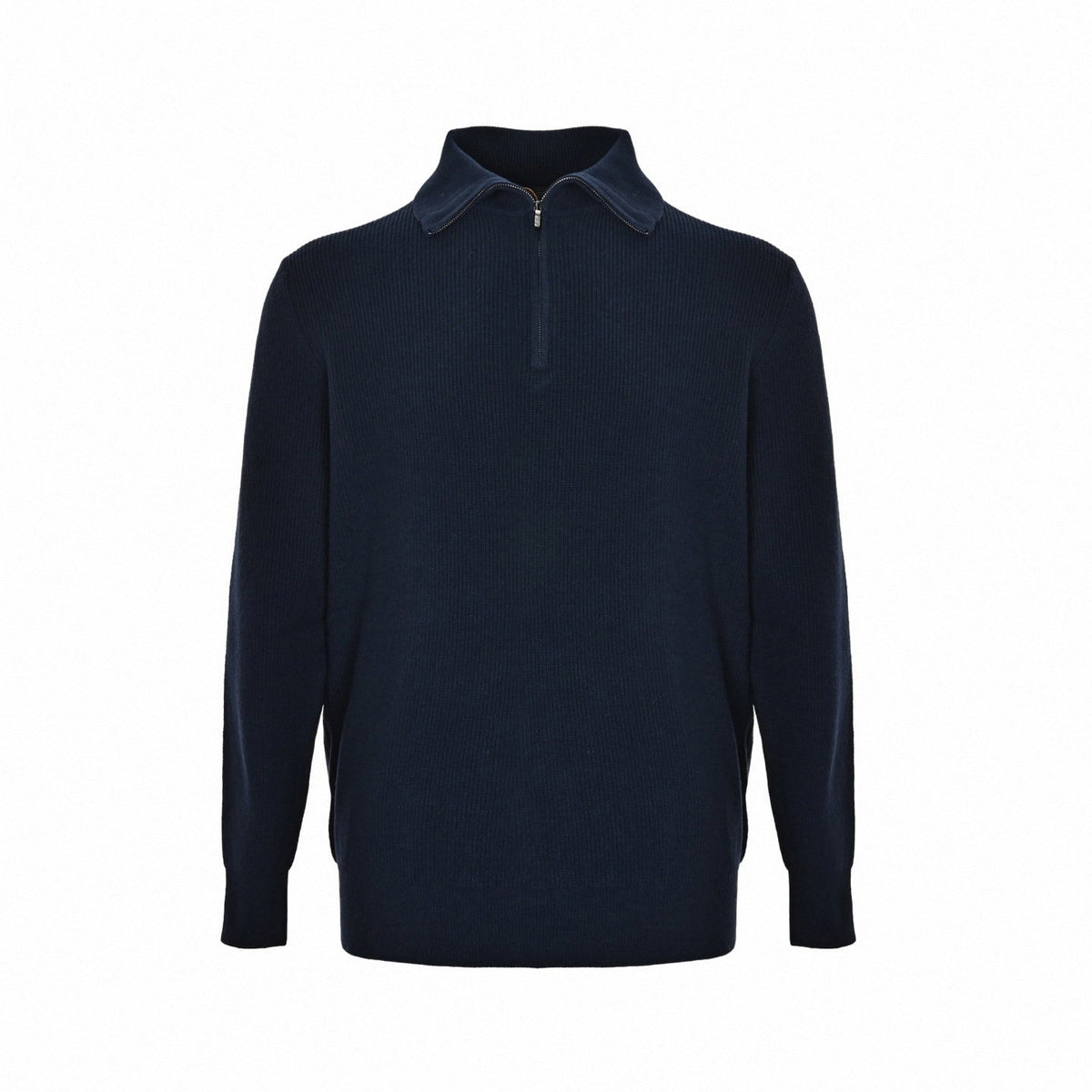 Navy Ribbed Quarter-Zip Knit Sweater