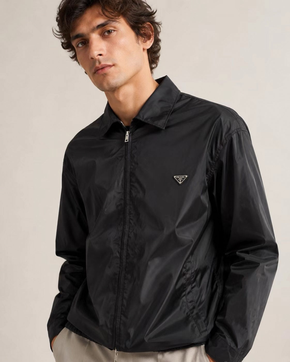 Nylon Zip-Up Jacket - Black