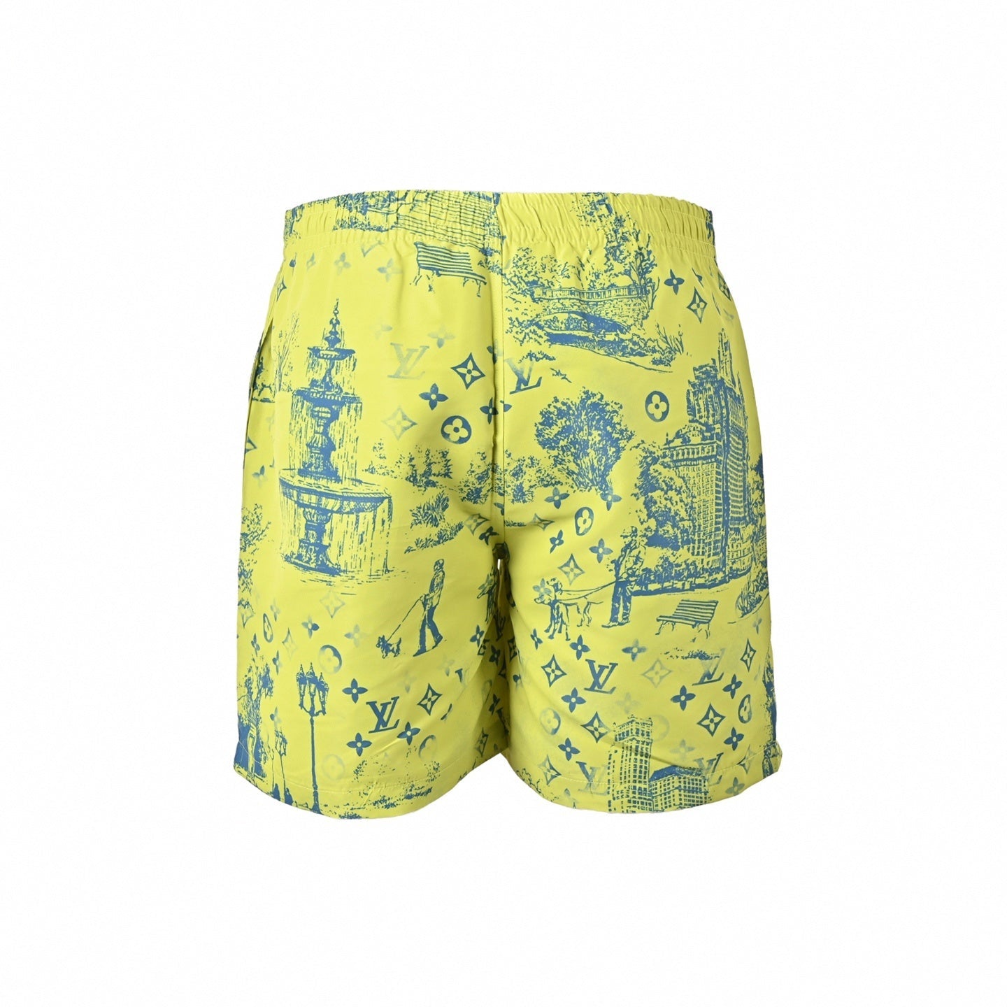 Monogram Cityscape Print Shirt & Shorts Set | Yellow & Blue