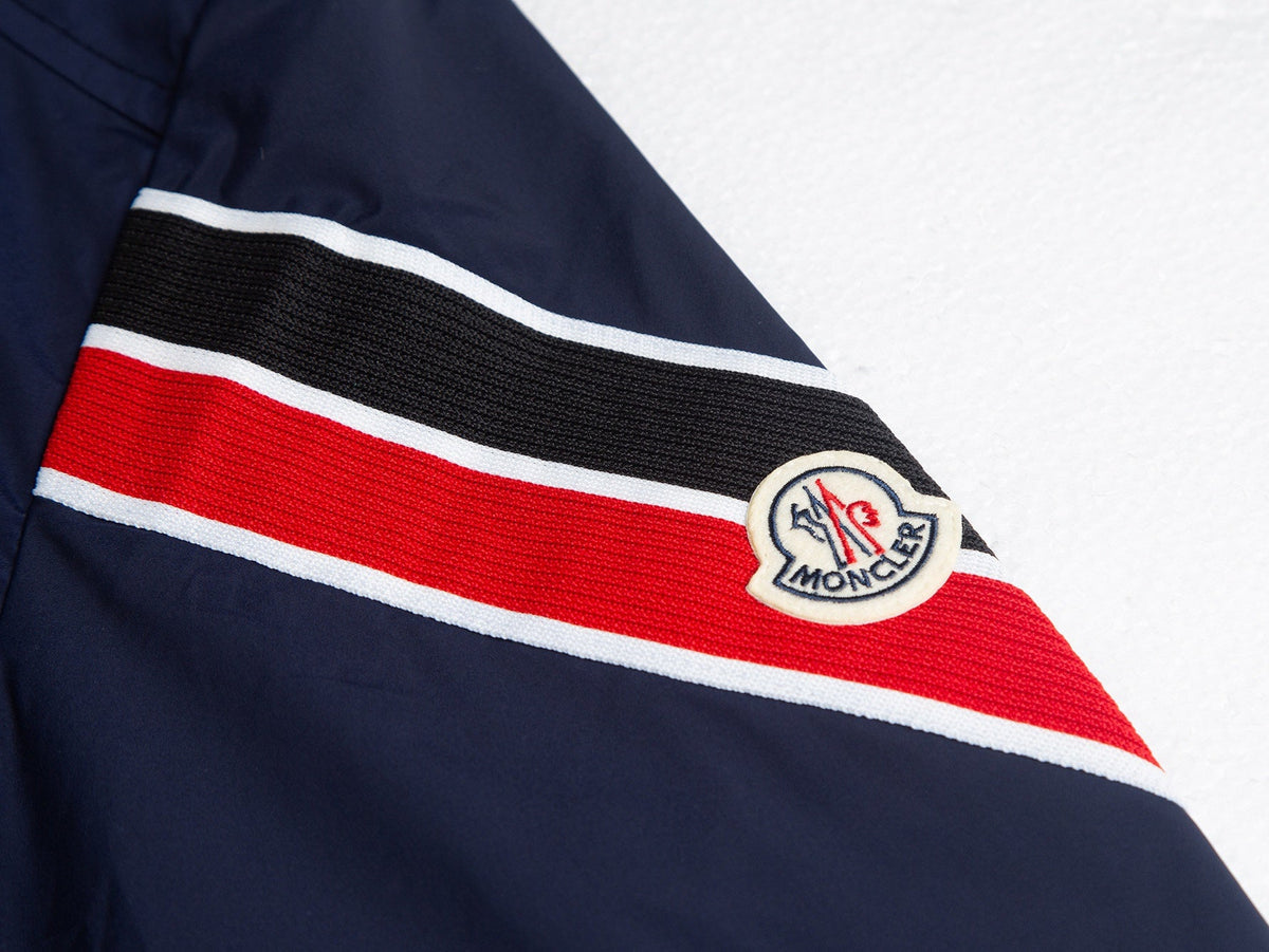 Tri-Color Stripe Hooded Windbreaker | Navy