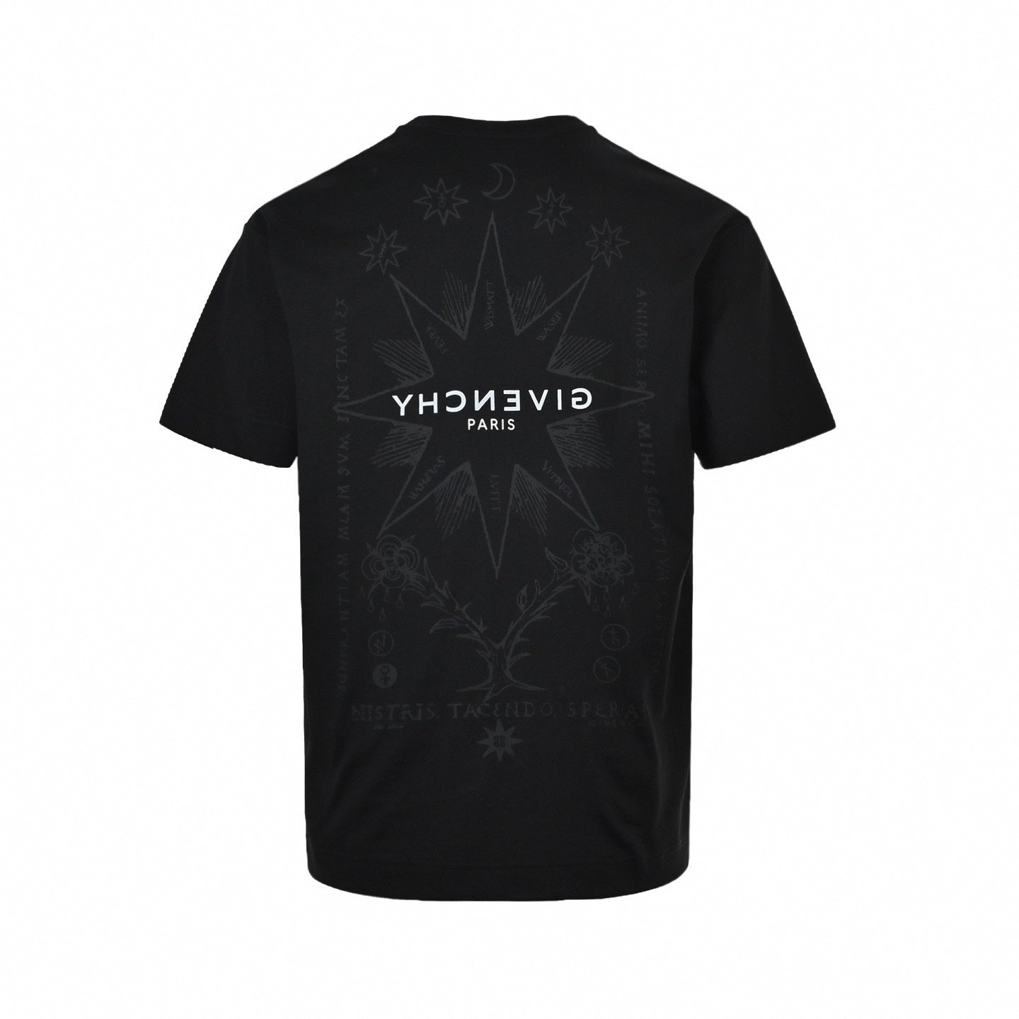 Inverted Logo & Celestial Graphic T-Shirt | Black