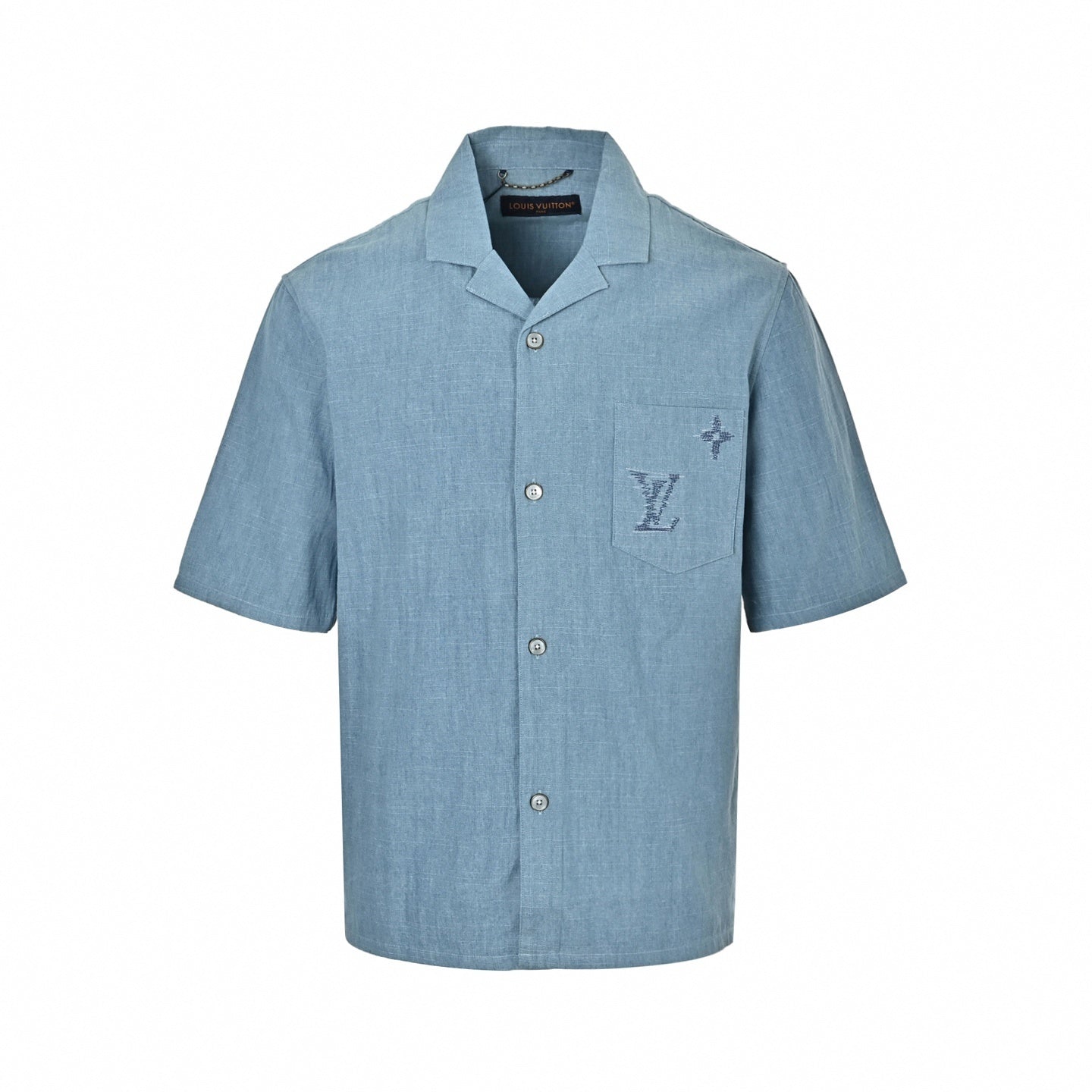 Sketched Embroidery Camp Collar Shirt - Light Blue