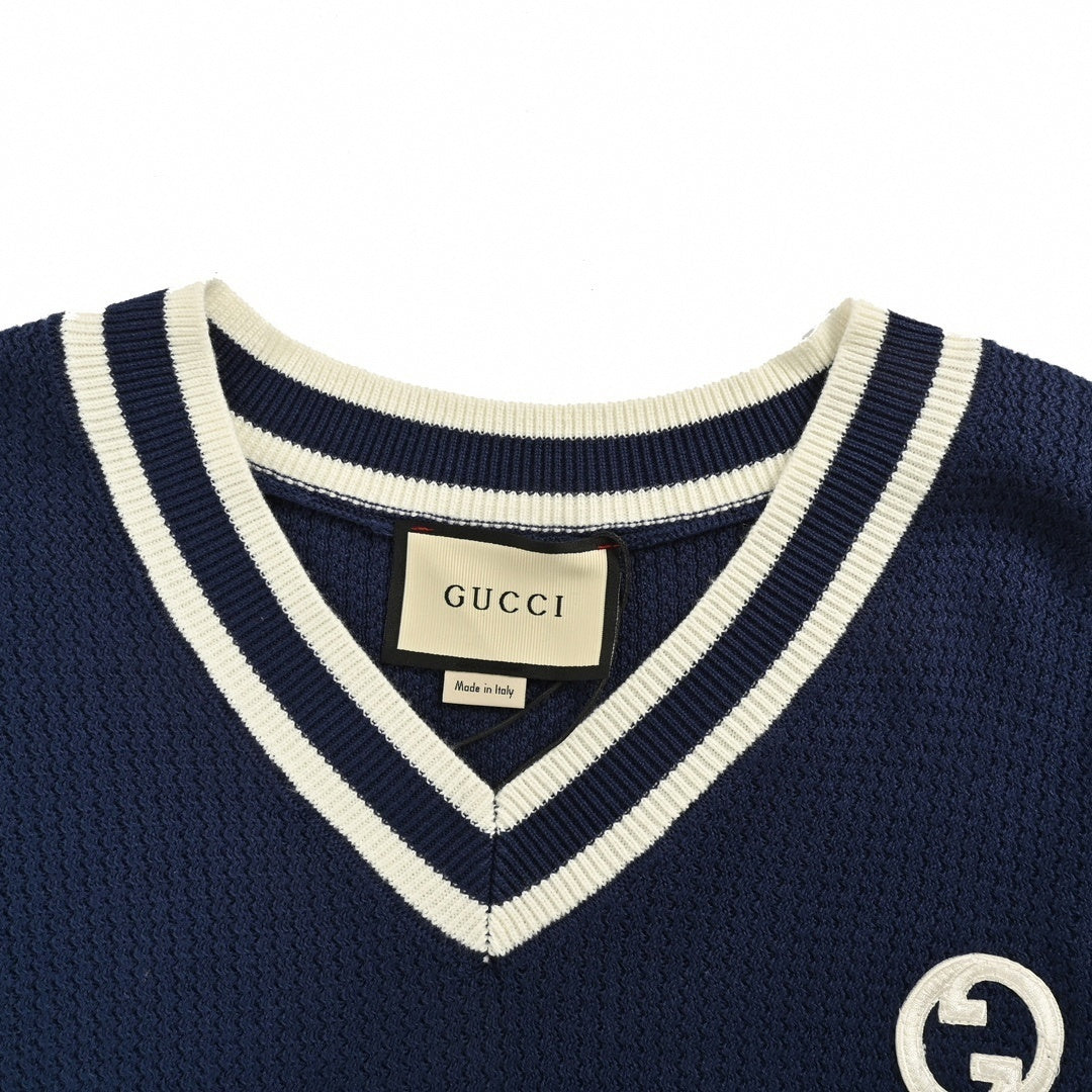 Interlocking G Striped V-Neck Wool Sweater