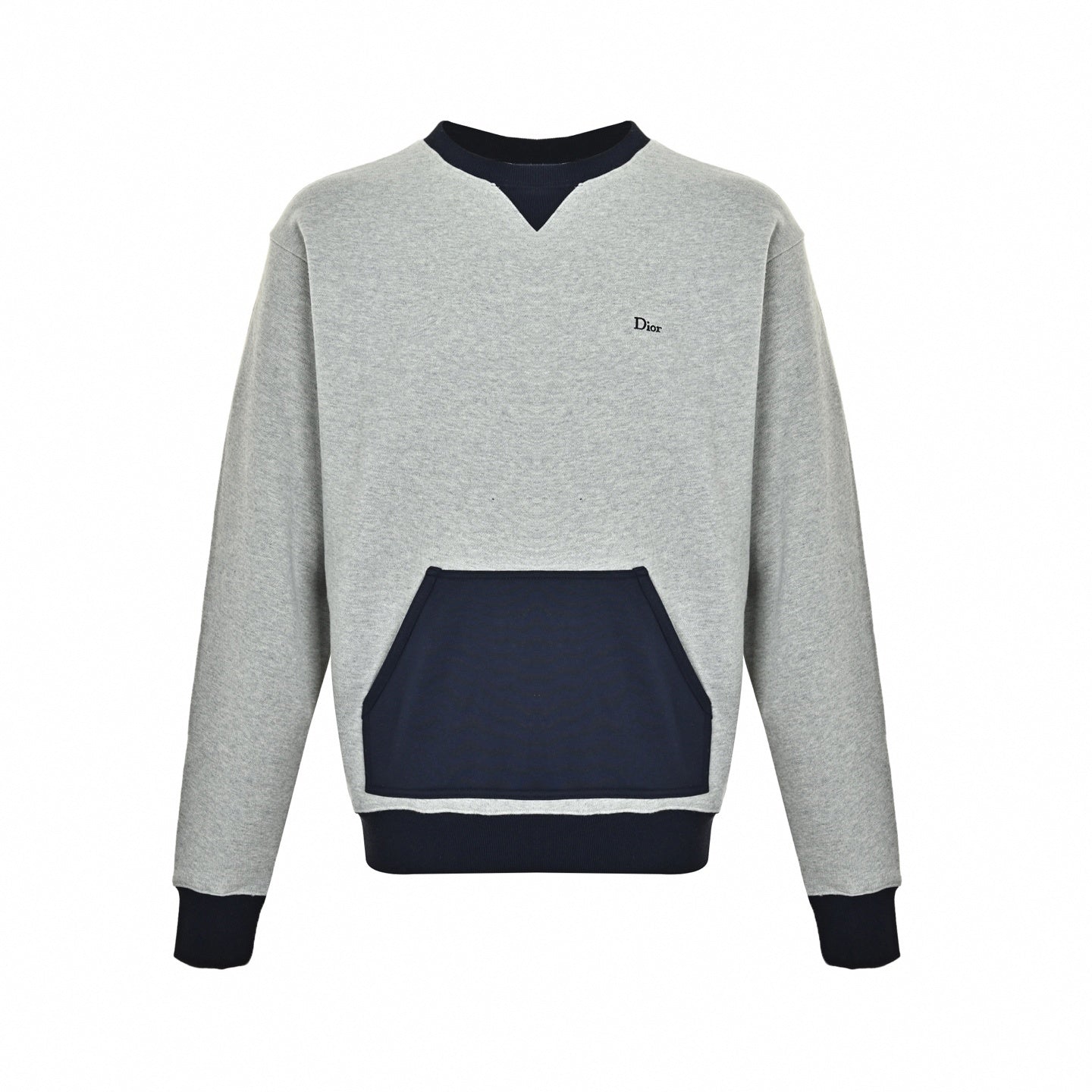 Contrast Pocket Crewneck Sweatshirt - Grey/Navy