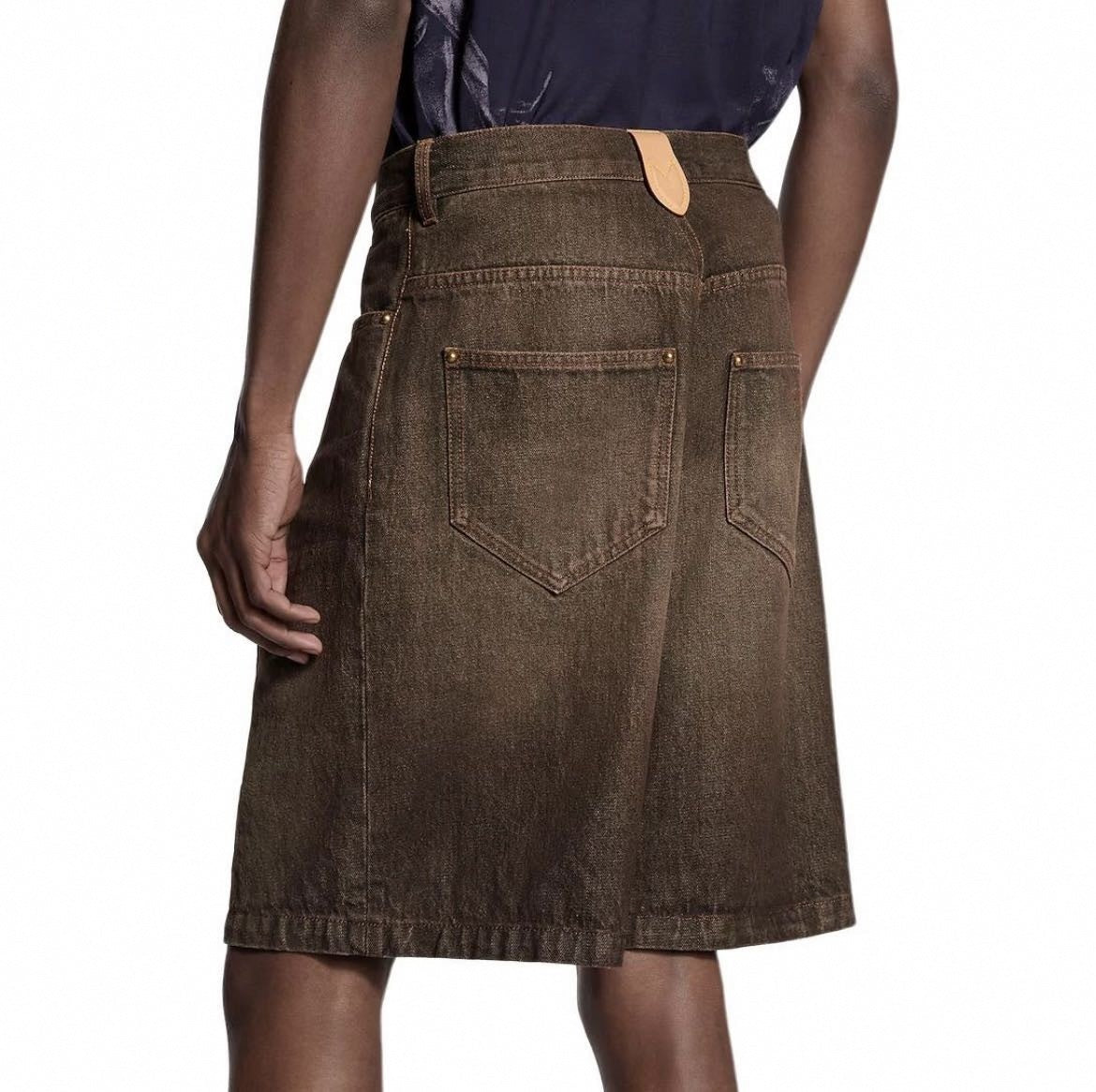 Washed Pleated Denim Shorts | Brown