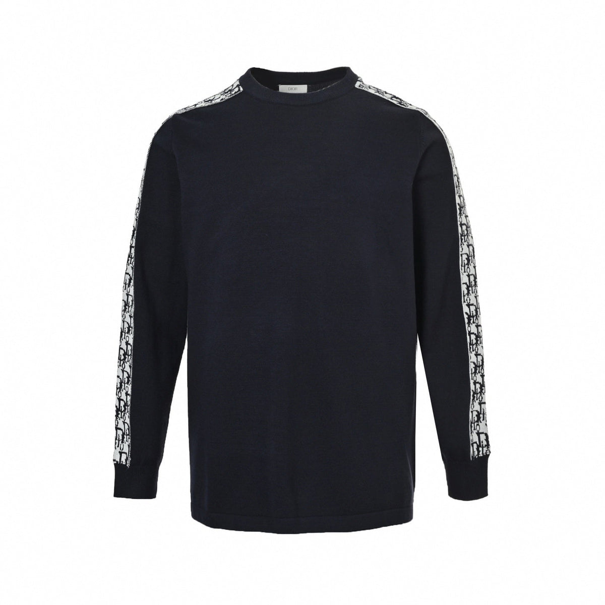 Oblique Sleeve Stripe Cotton Knit Crewneck