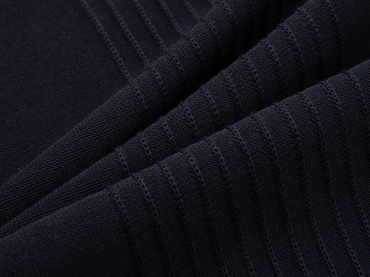 Vertical Ribbed Knit T-Shirt | Navy Blue