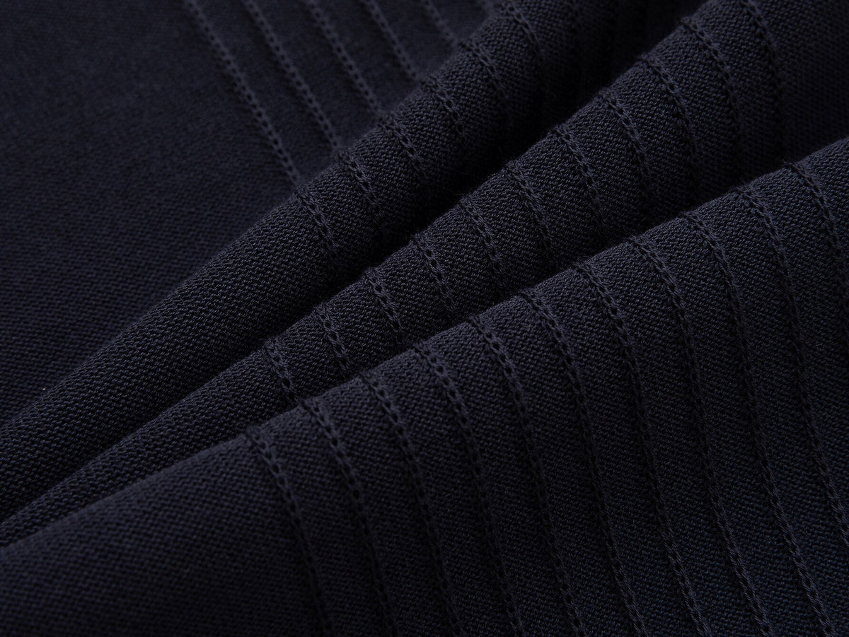 Vertical Ribbed Knit T-Shirt | Navy Blue
