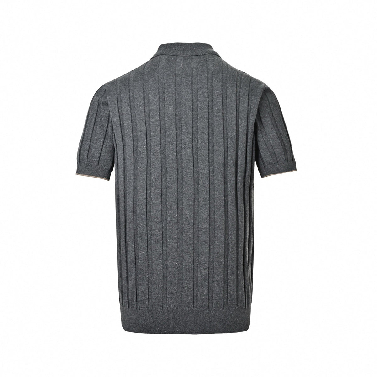 Ribbed Knit Button-Through Polo | Dark Grey