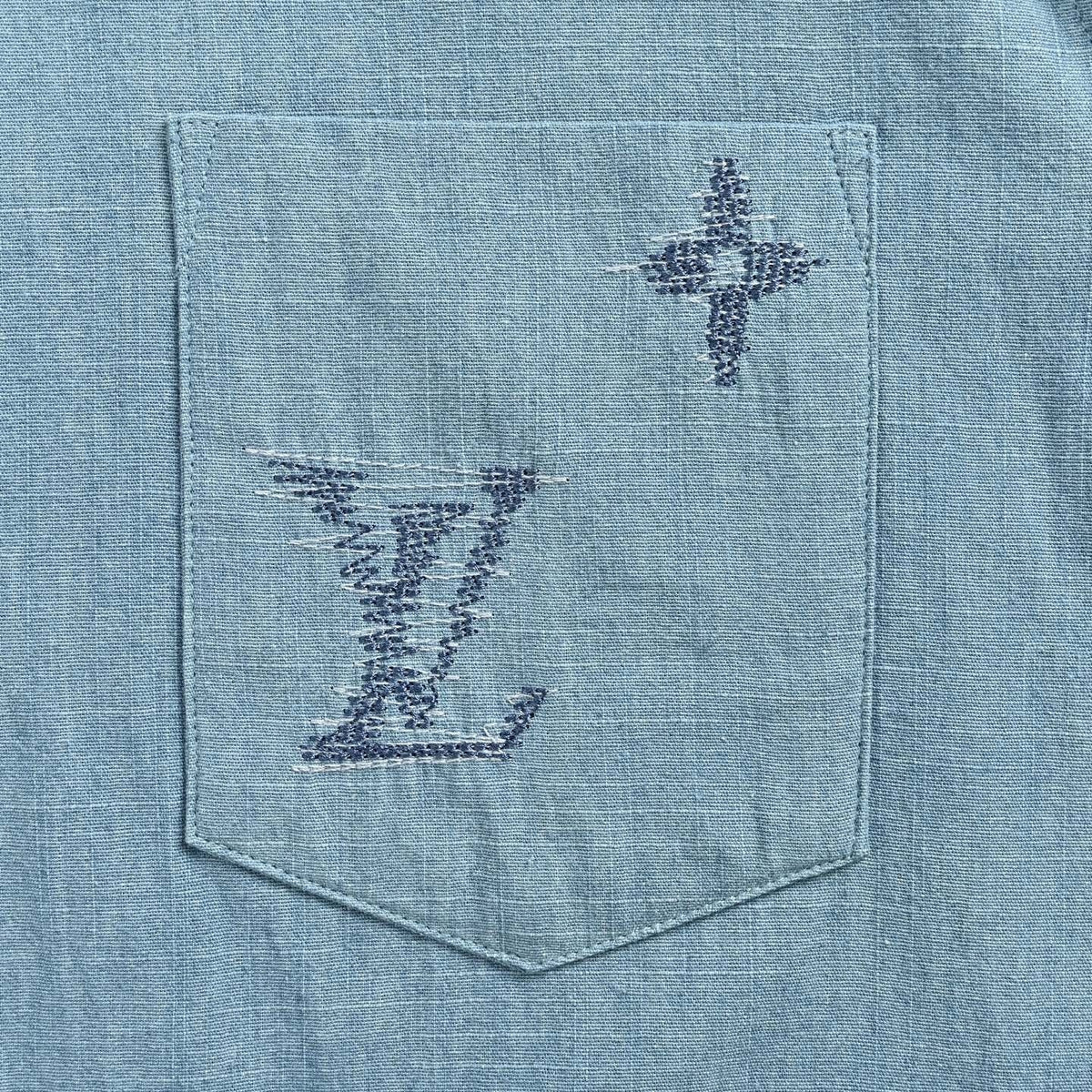 Sketched Embroidery Camp Collar Shirt - Light Blue