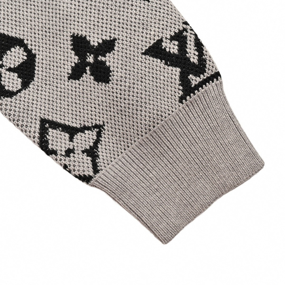Monogram Jacquard Knit Sweater | Grey & Black