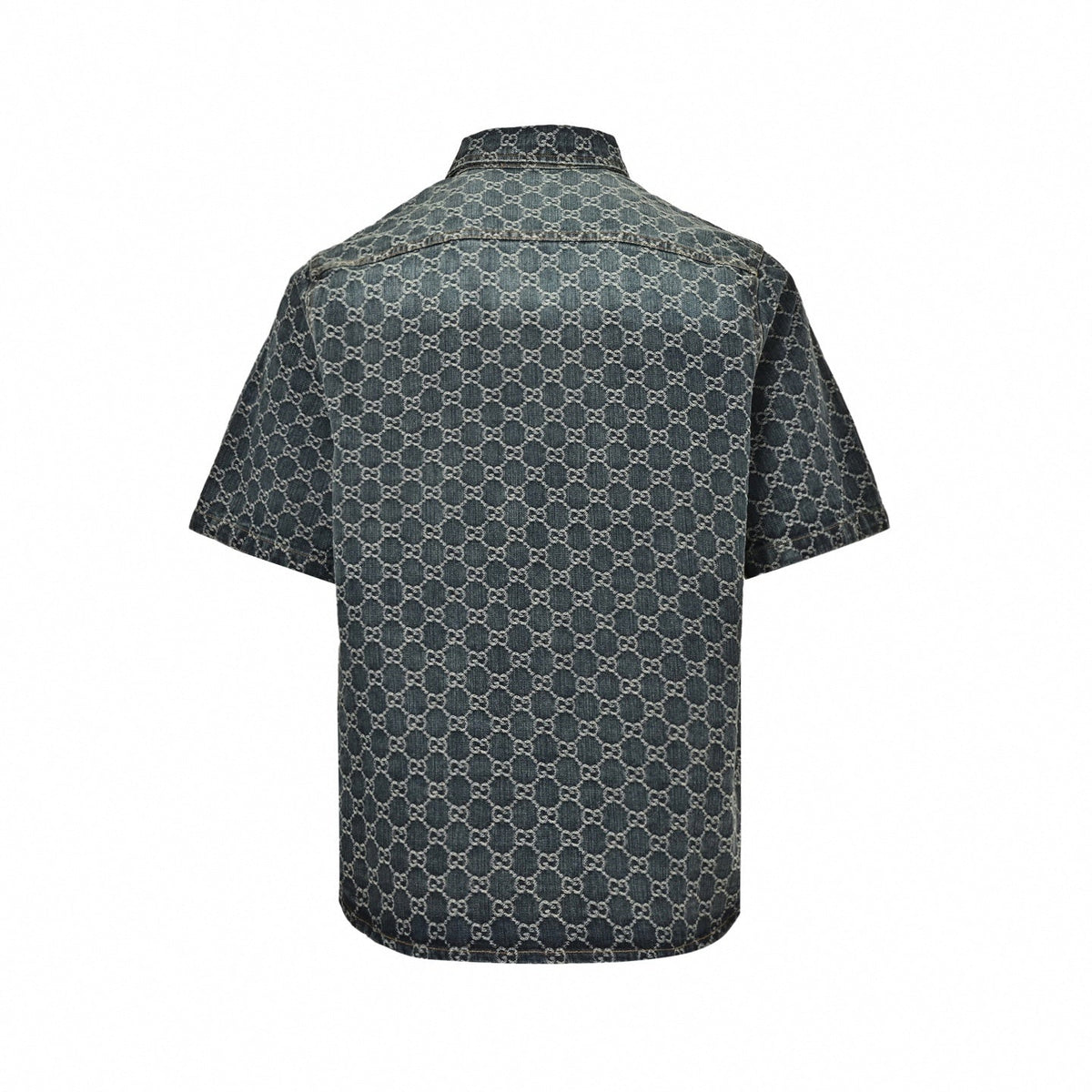 GG Monogram Short-Sleeve Denim Shirt | Dark Indigo Wash