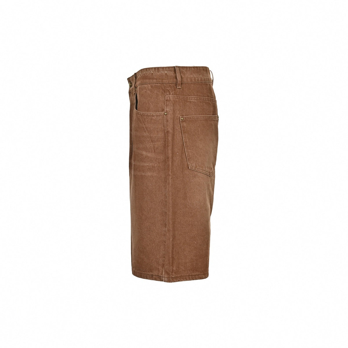 Washed Pleated Denim Shorts | Brown