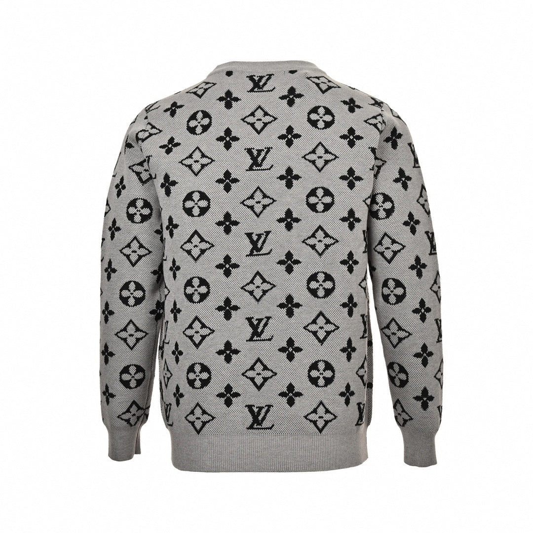 Monogram Jacquard Knit Sweater | Grey & Black