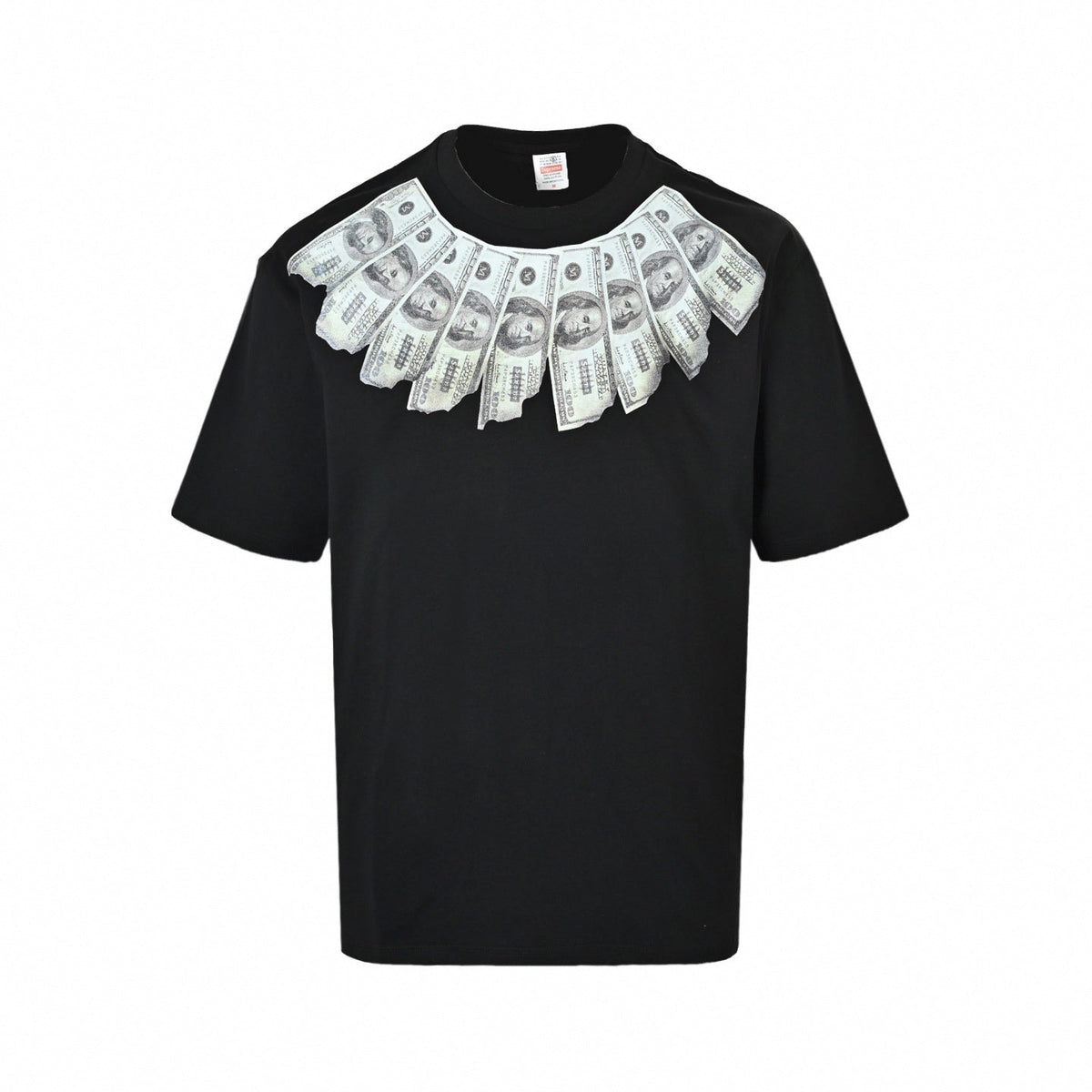 Trompe L'Oeil Currency Collar T-Shirt | Black