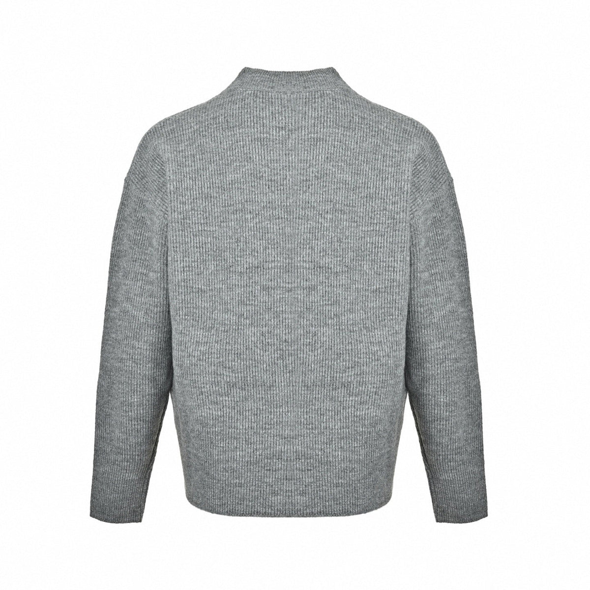 Embroidered Logo Ribbed V-Neck Sweater - Grey