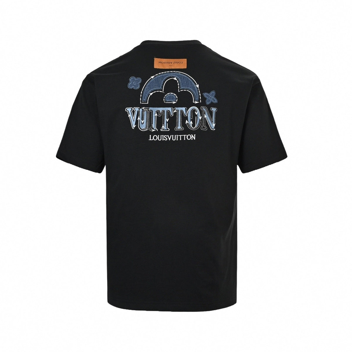 Denim Appliqué Pattern T-Shirt - Black