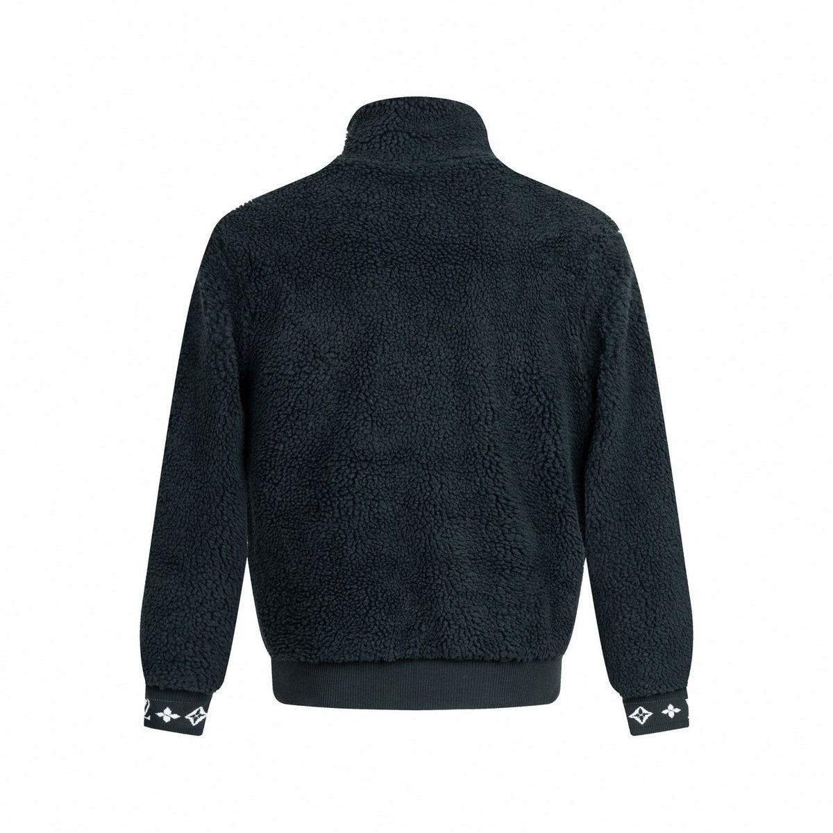 Monogram Cuff Textured Fleece Jacket | Black
