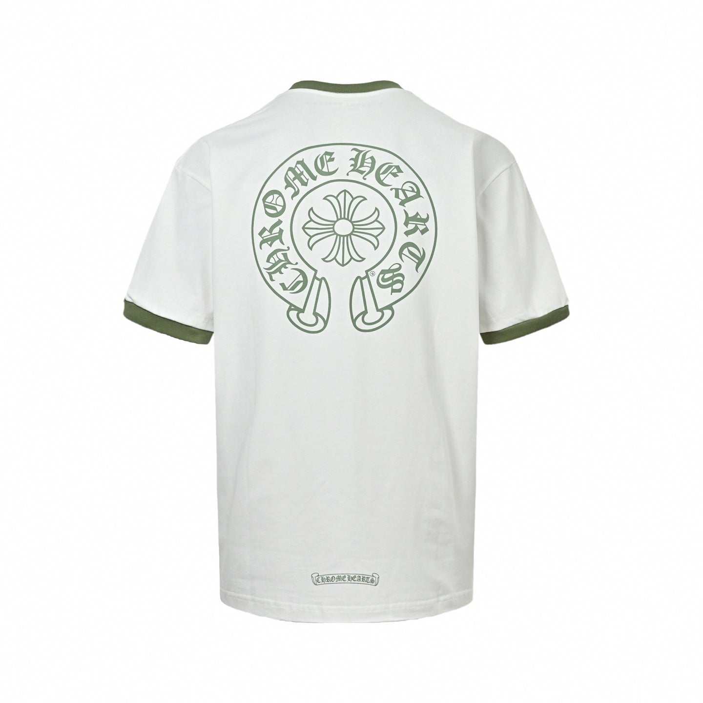 Horseshoe Logo Ringer T-Shirt | White & Olive Green