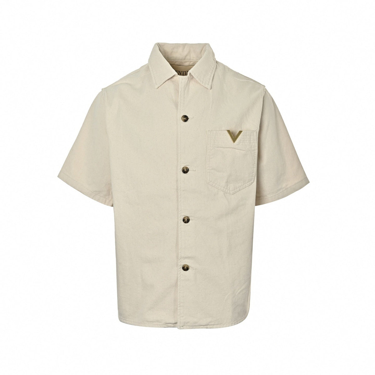 V-Logo Twill Short Sleeve Shirt | Cream