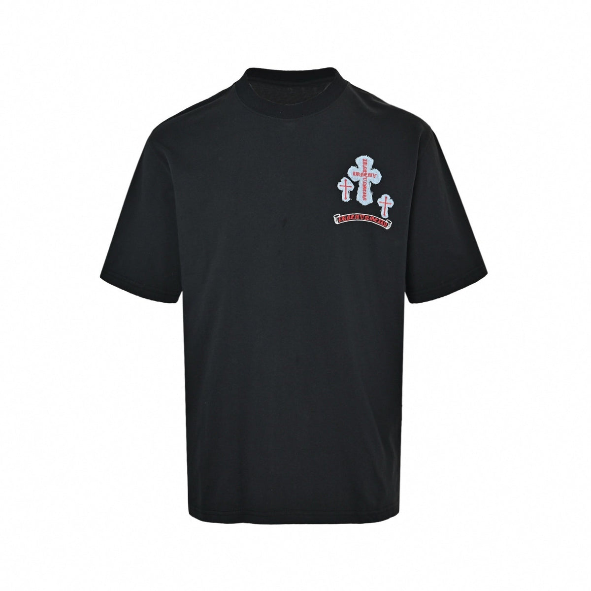 Gothic Cross Denim Patch T-Shirt - Black