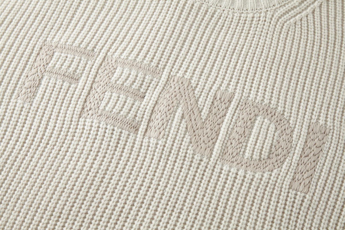 Tonal Embroidered Logo Knit Sweater | Cream