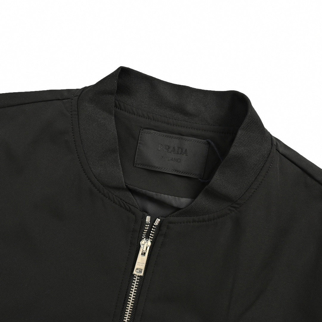 Studded Back Logo Nylon Bomber Jacket | Black