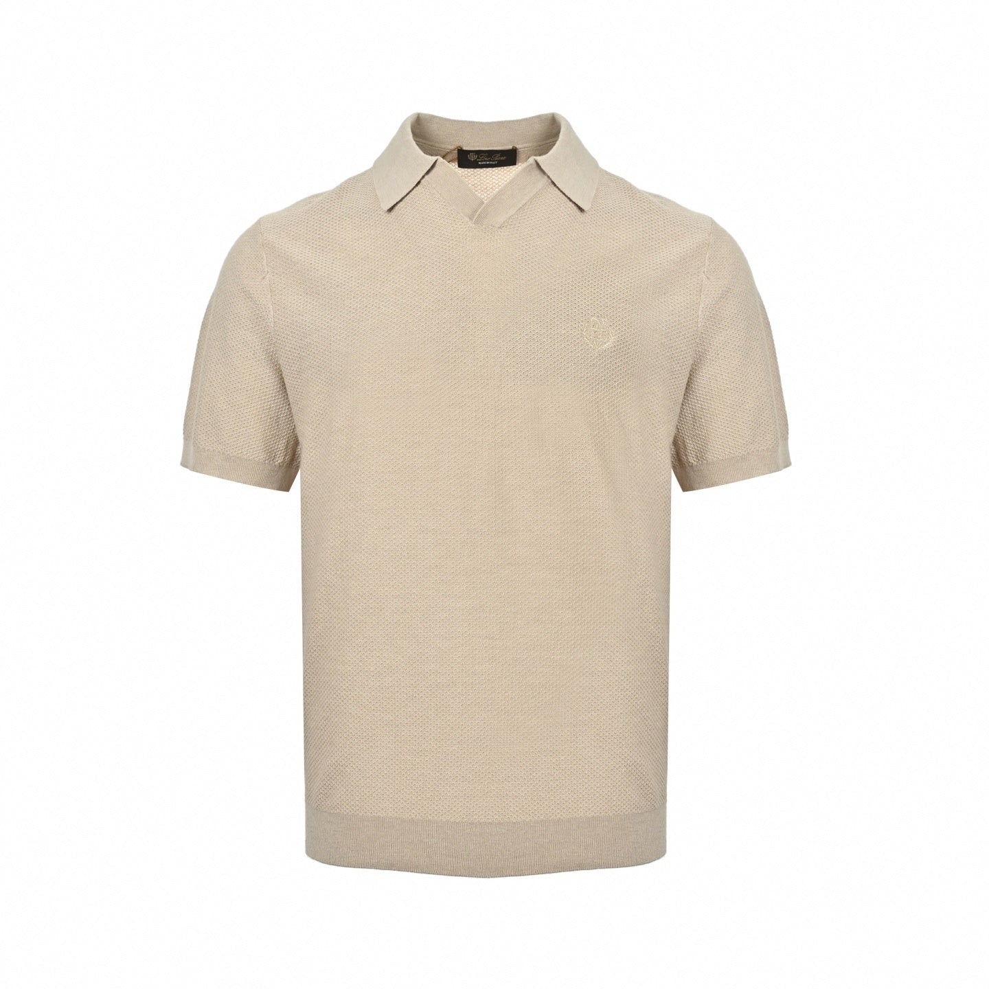 Textured Knit V-Neck Polo | Beige