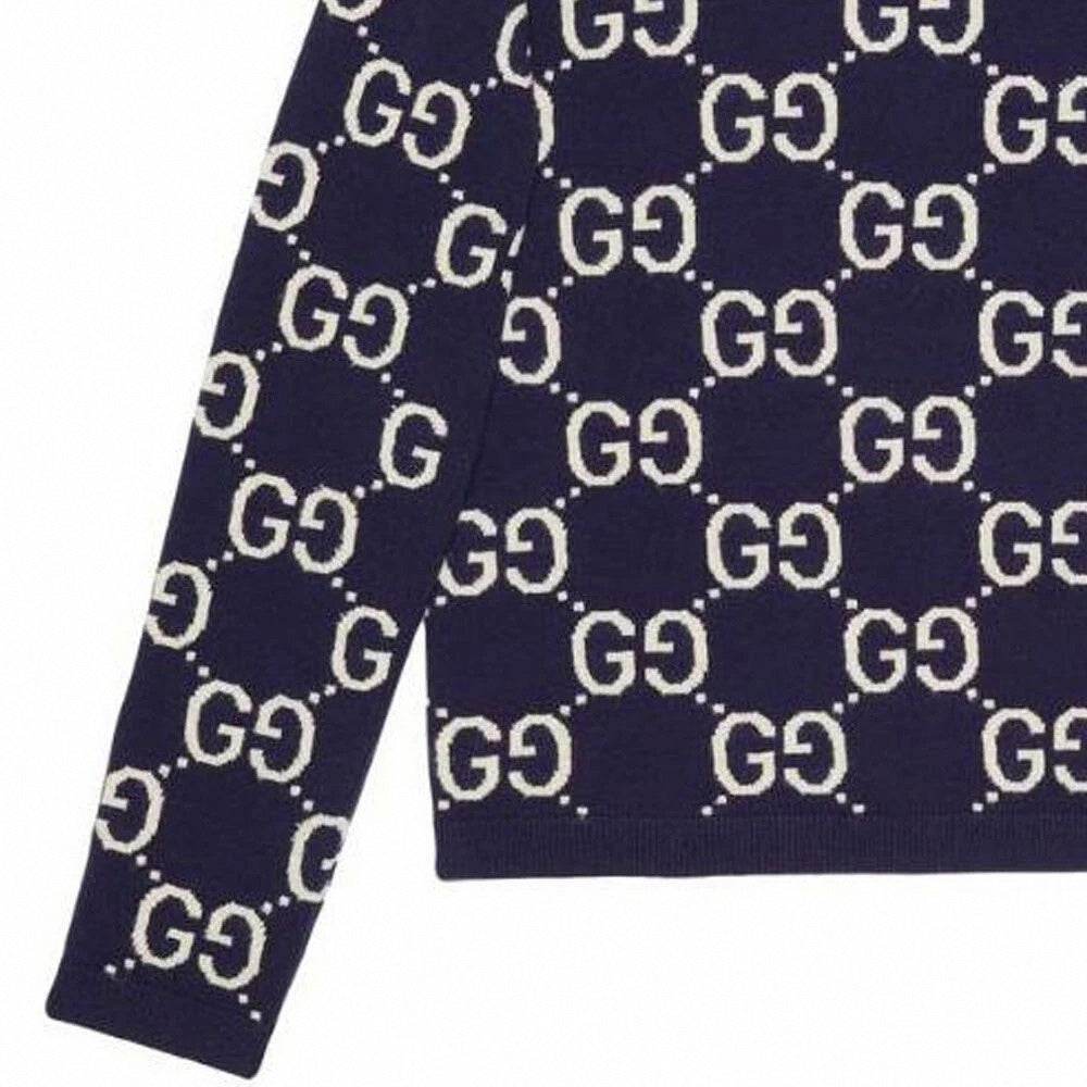 Cotton Wool Picot Trim Sweater - Navy