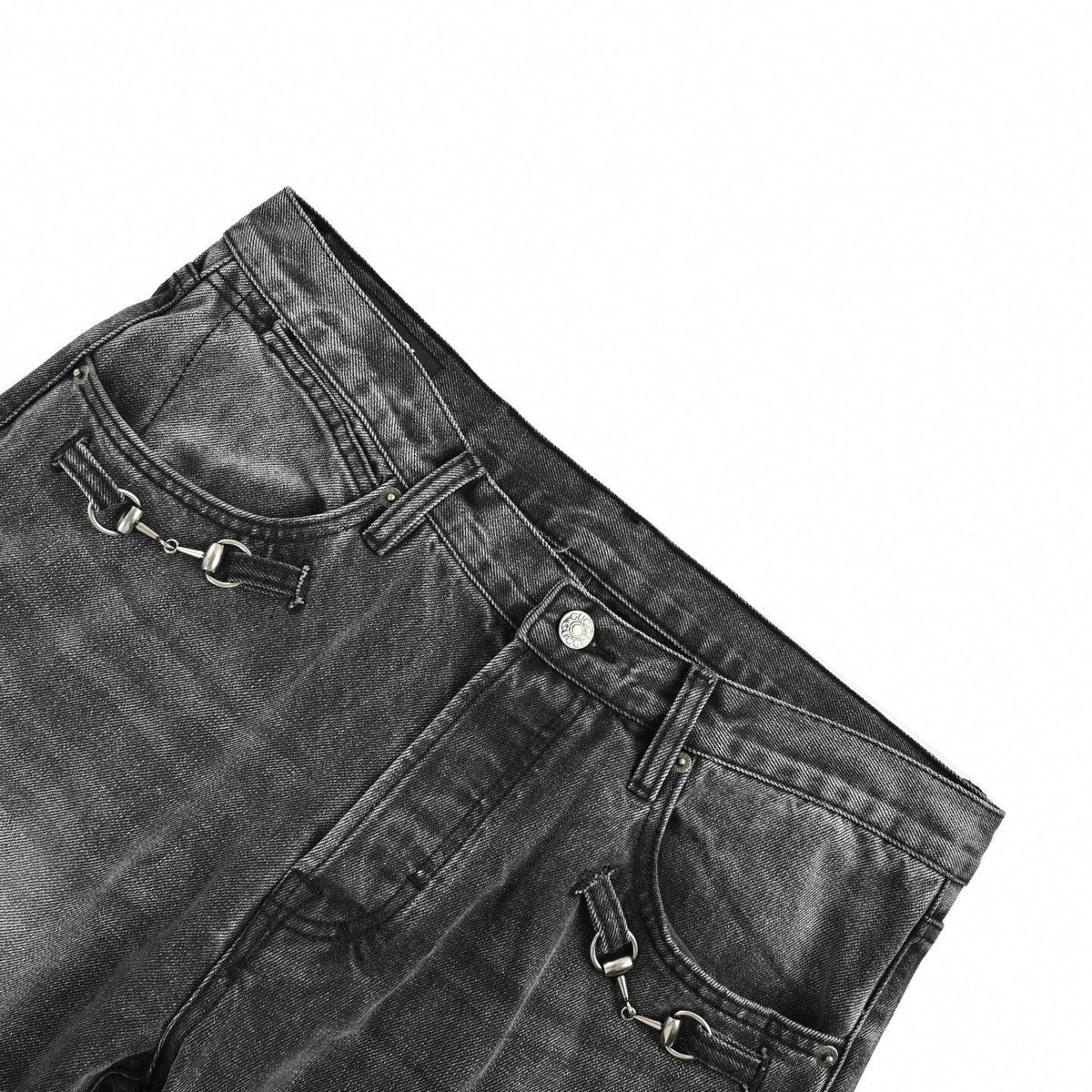 Horsebit Washed Denim Jeans