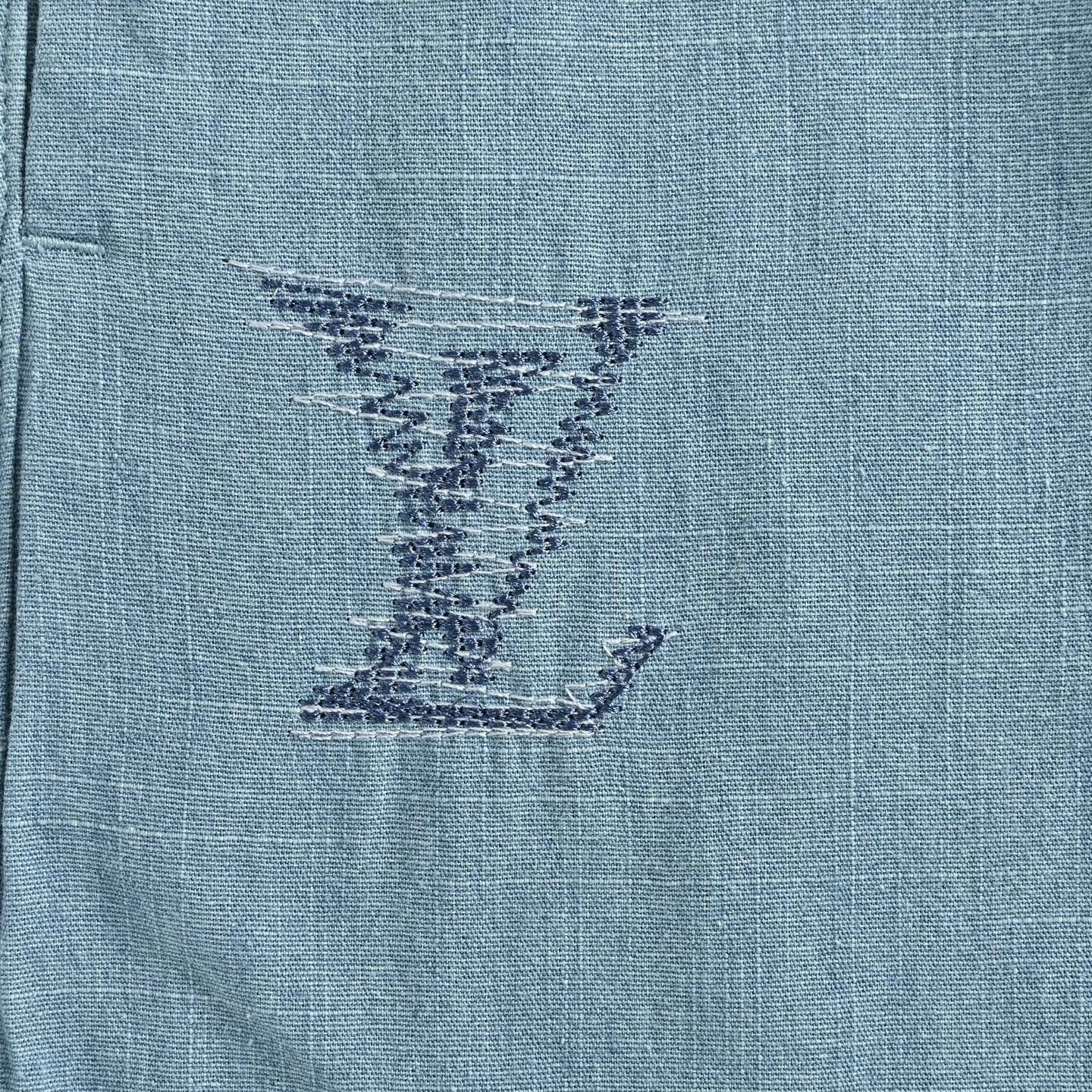 Sketched Embroidery Shorts - Light Blue