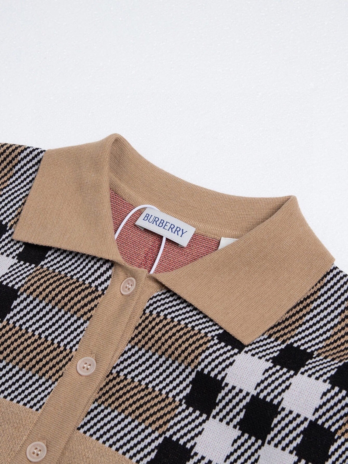 Oversized Check Knit Polo Shirt | Archive Beige