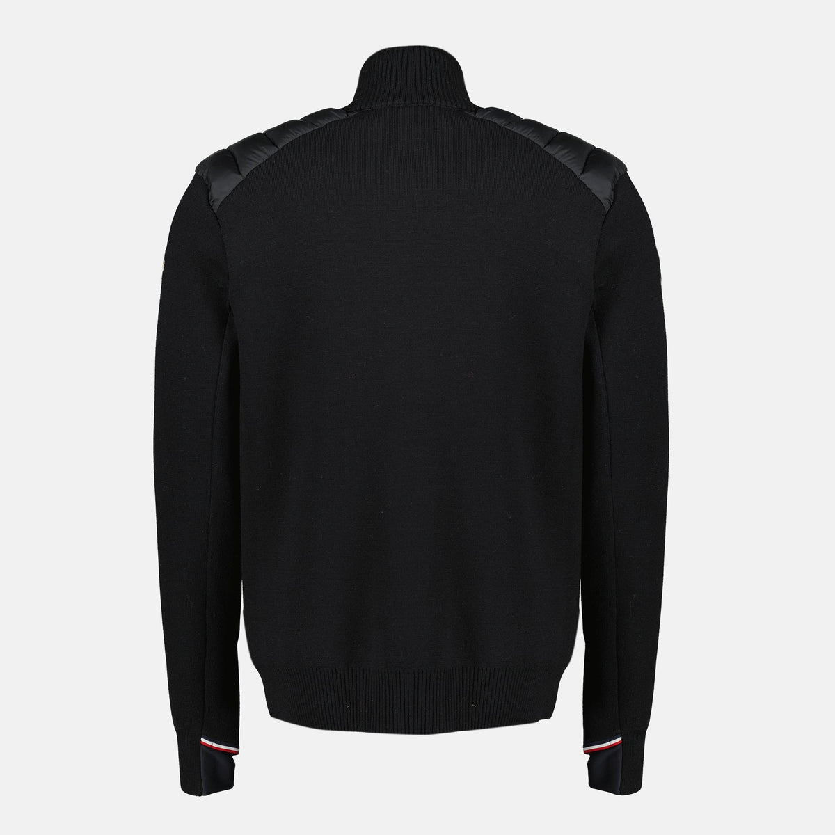 Black Quilted Zip-Up Cardigan in Wool