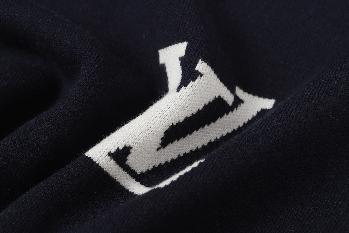 Scattered Monogram Intarsia Wool Crewneck | Navy