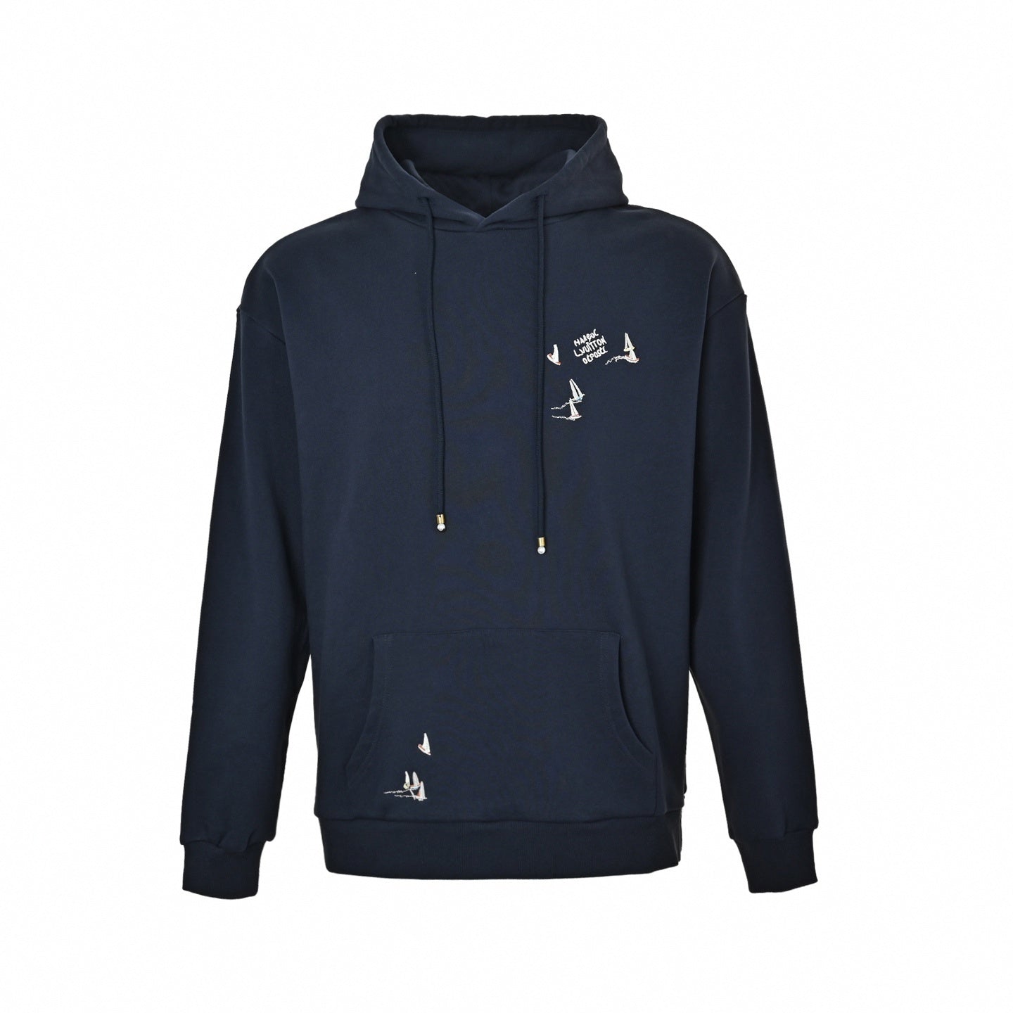 Embroidered Sailboat Logo Hoodie - Navy Blue