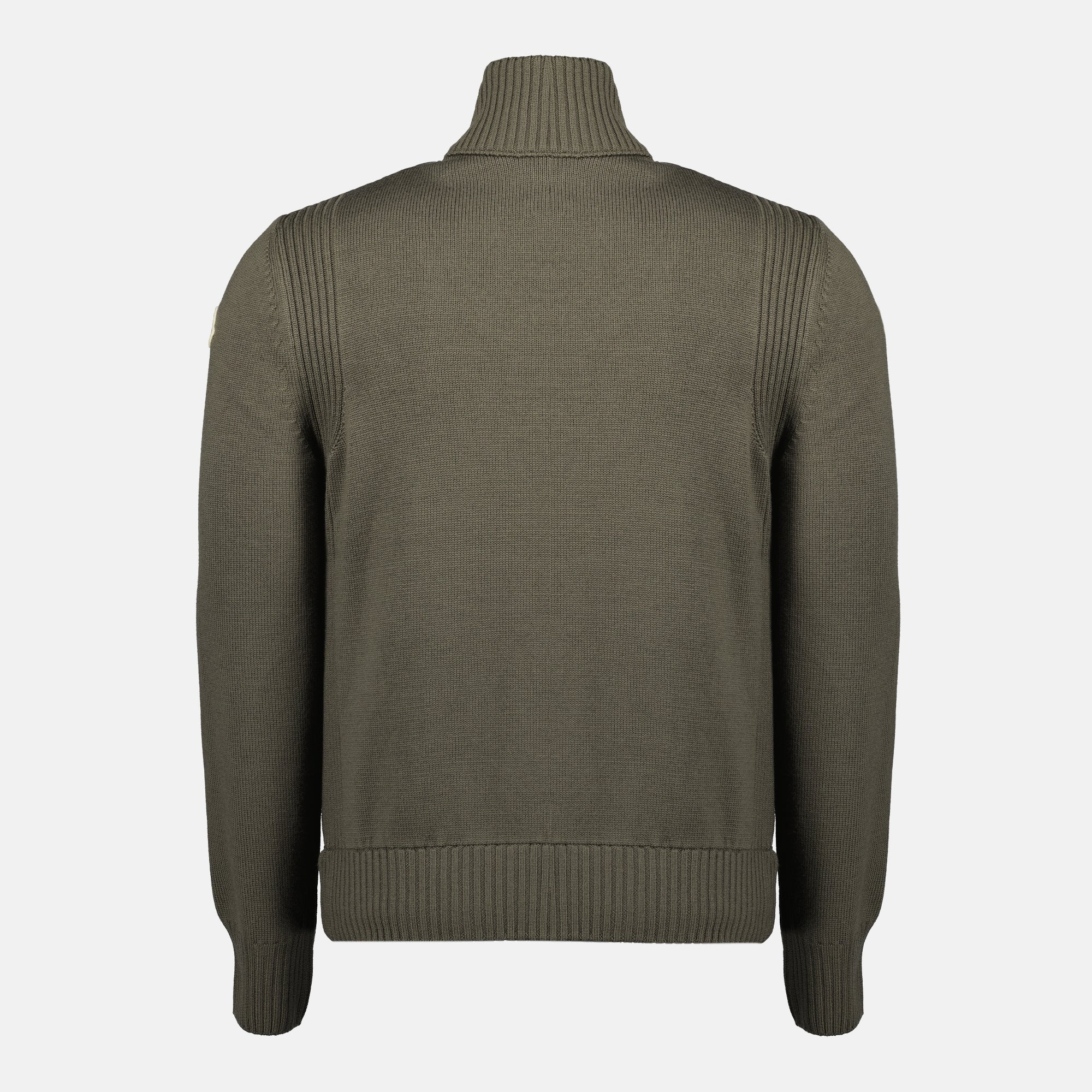 Zipped Khaki Wool Cardigan