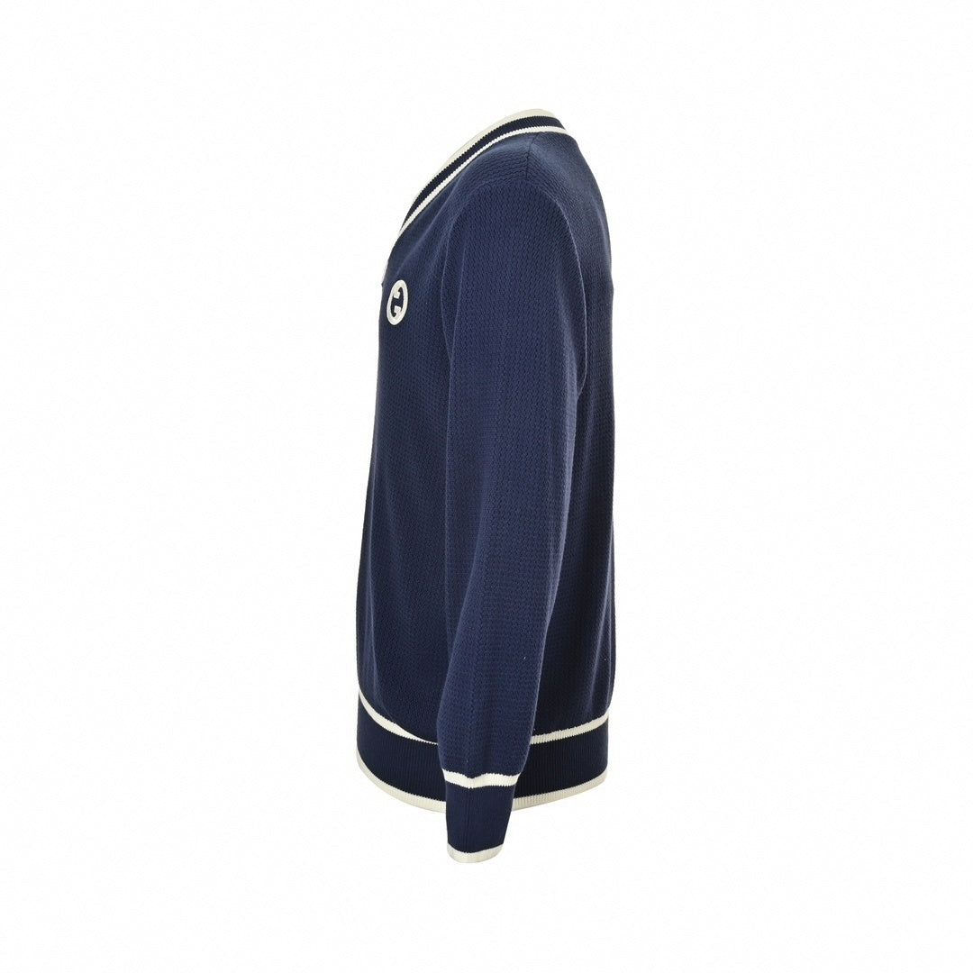 Interlocking G Striped V-Neck Wool Sweater