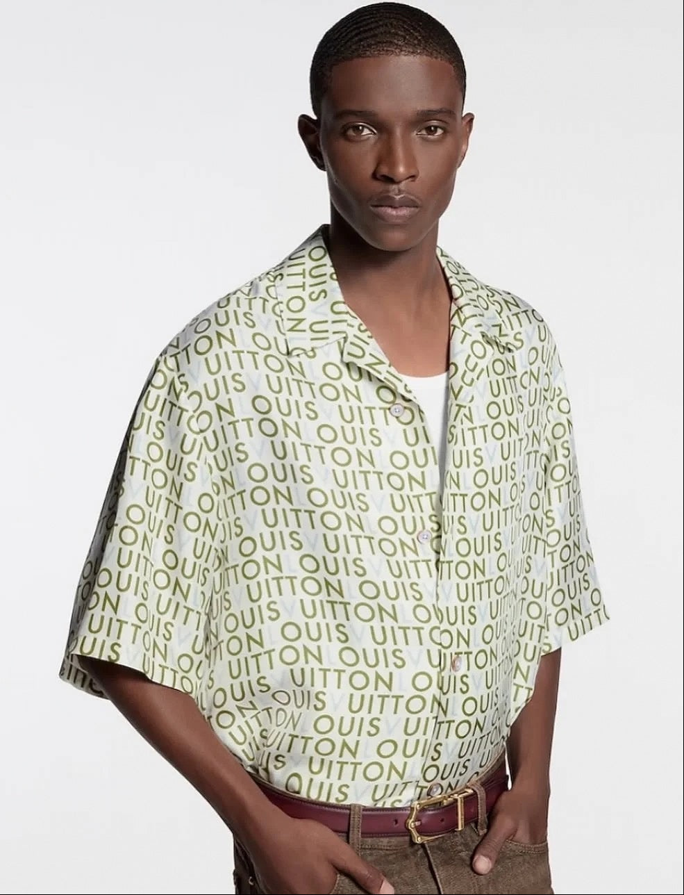 Typographic Print Short-Sleeve Shirt | Cream & Green