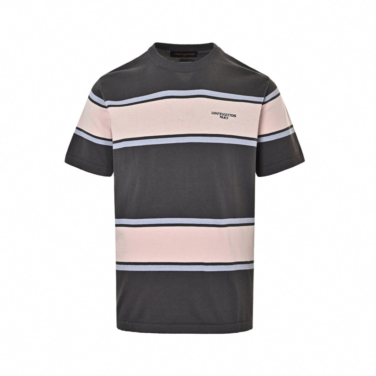 Striped Knit T-Shirt - Charcoal & Pink