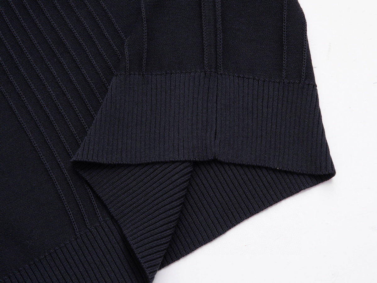 Vertical Ribbed Knit T-Shirt | Navy Blue