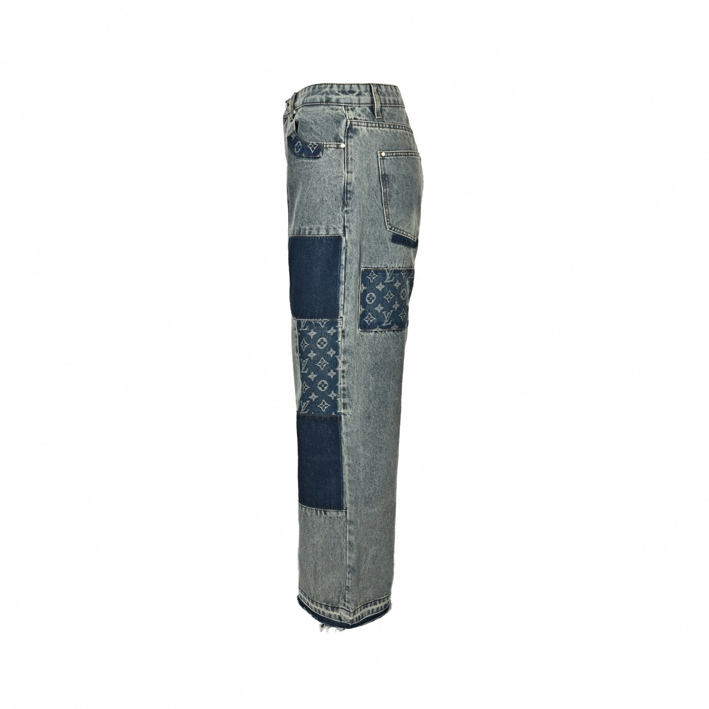 Monogram Patchwork Jeans - Light Wash Blue