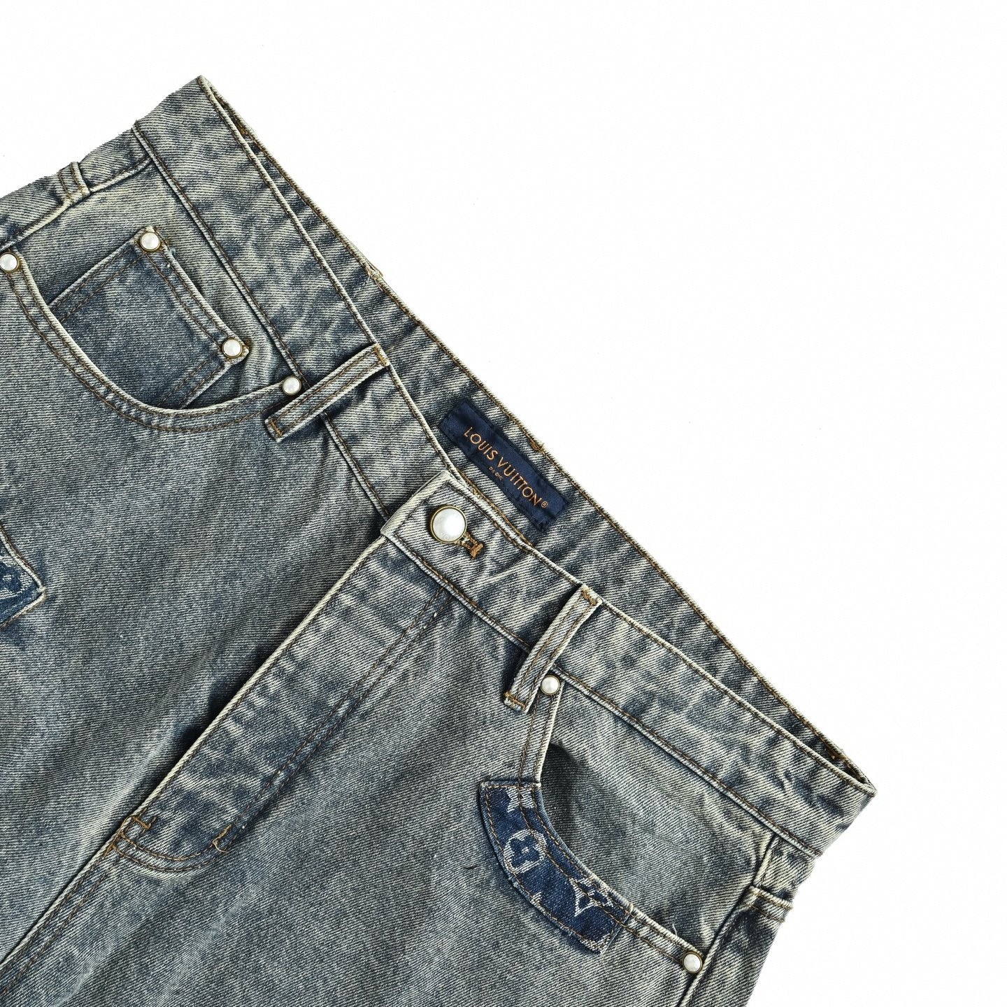 Monogram Patchwork Jeans - Light Wash Blue