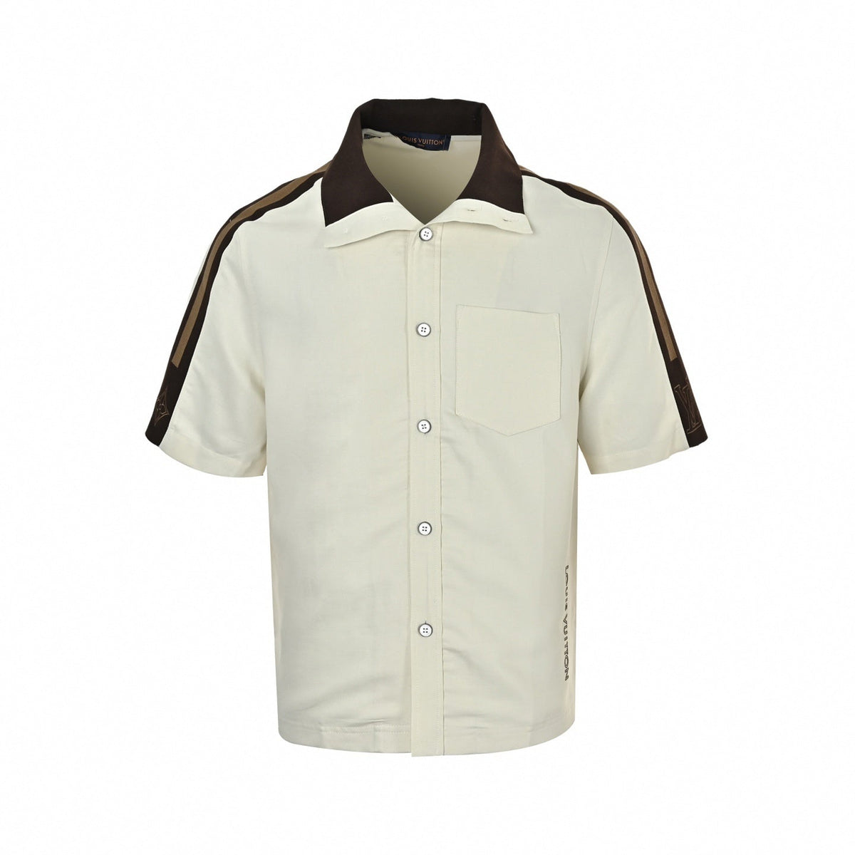 Contrast Stripe Camp Collar Shirt | Cream & Brown