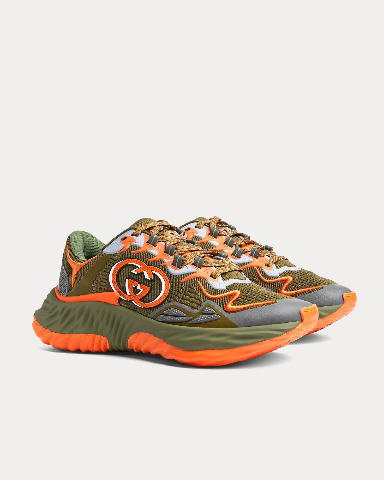 Ripple Mesh Sneaker | Olive Green & Orange