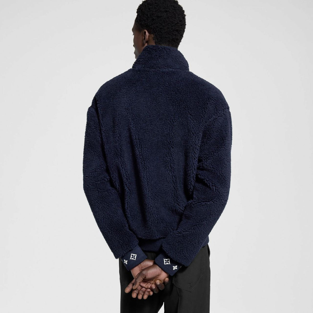 Monogram Cuff Textured Fleece Jacket | Black